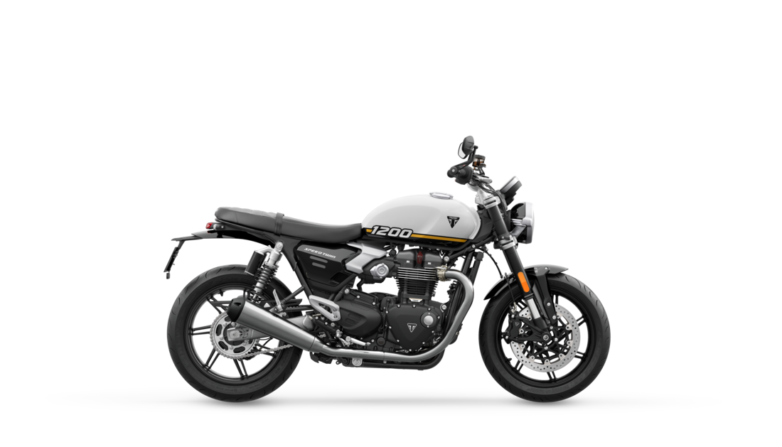 Triumph Speed Twin 1200 in Crystal White right hand side